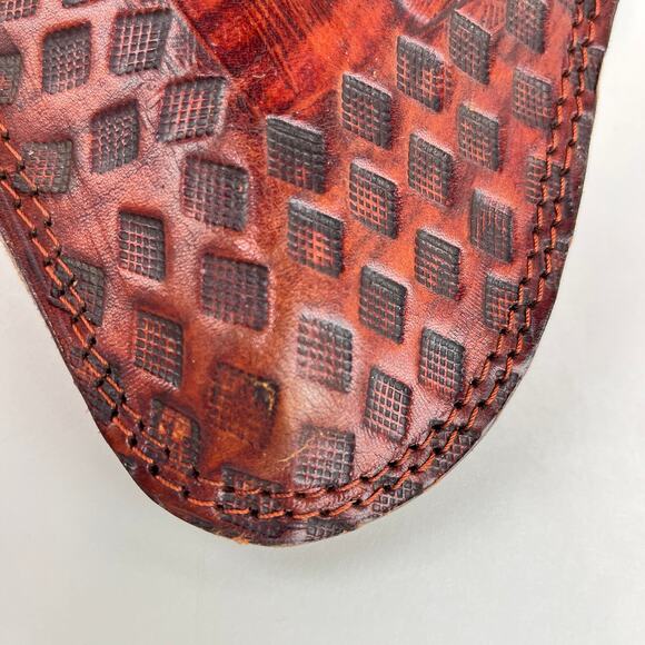 Vintage Leather Tripod Stool Seat Cover Embossed Hand Tooled - Picture 4 of 8